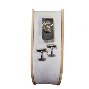 Vintage Fiocchi USA Two Toned Gold Silver 12 Gauge Cufflink Money Clip Set